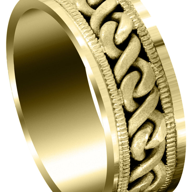 Yellow Gold Hand Woven Mens Wedding Band | Sand Blast Finish (Braxton)