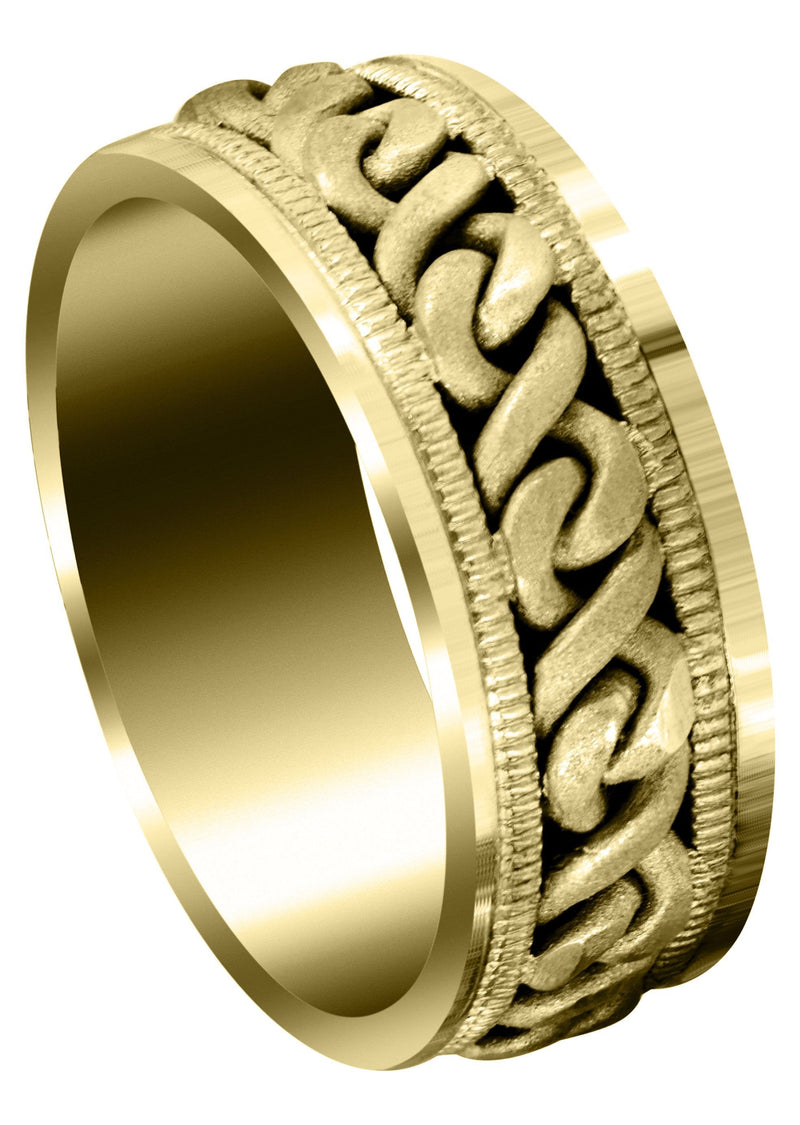 Yellow Gold Hand Woven Mens Wedding Band | Sand Blast Finish (Braxton)