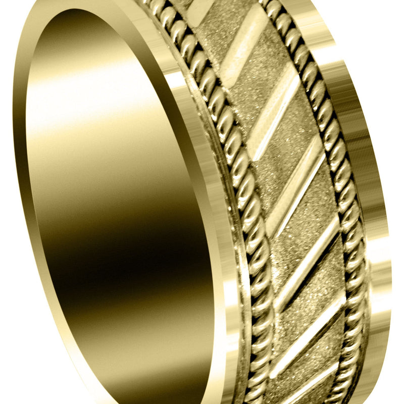 Yellow Gold Contemporary Mens Wedding Band | Stone Finish (Brantley)