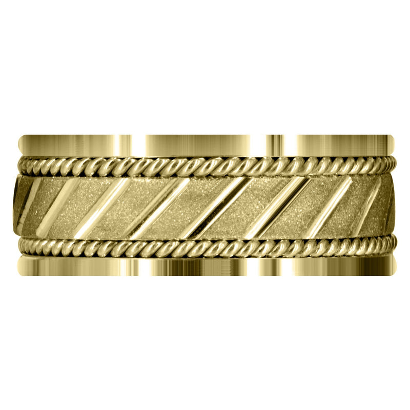 Yellow Gold Contemporary Mens Wedding Band | Stone Finish (Brantley)