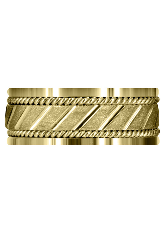 Yellow Gold Contemporary Mens Wedding Band | Stone Finish (Brantley)