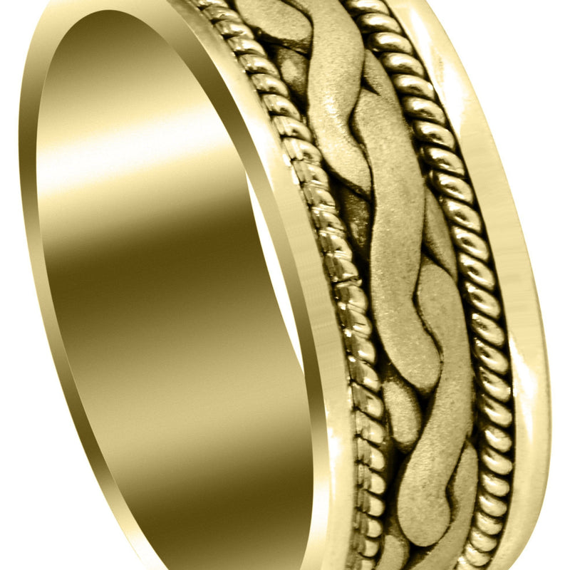 Yellow Gold Hand Woven Mens Wedding Band | Sand Blast Finish (Bryan)