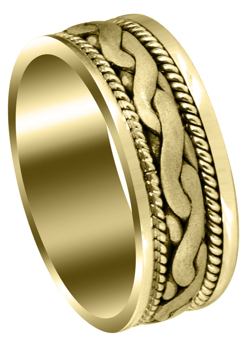 Yellow Gold Hand Woven Mens Wedding Band | Sand Blast Finish (Bryan)