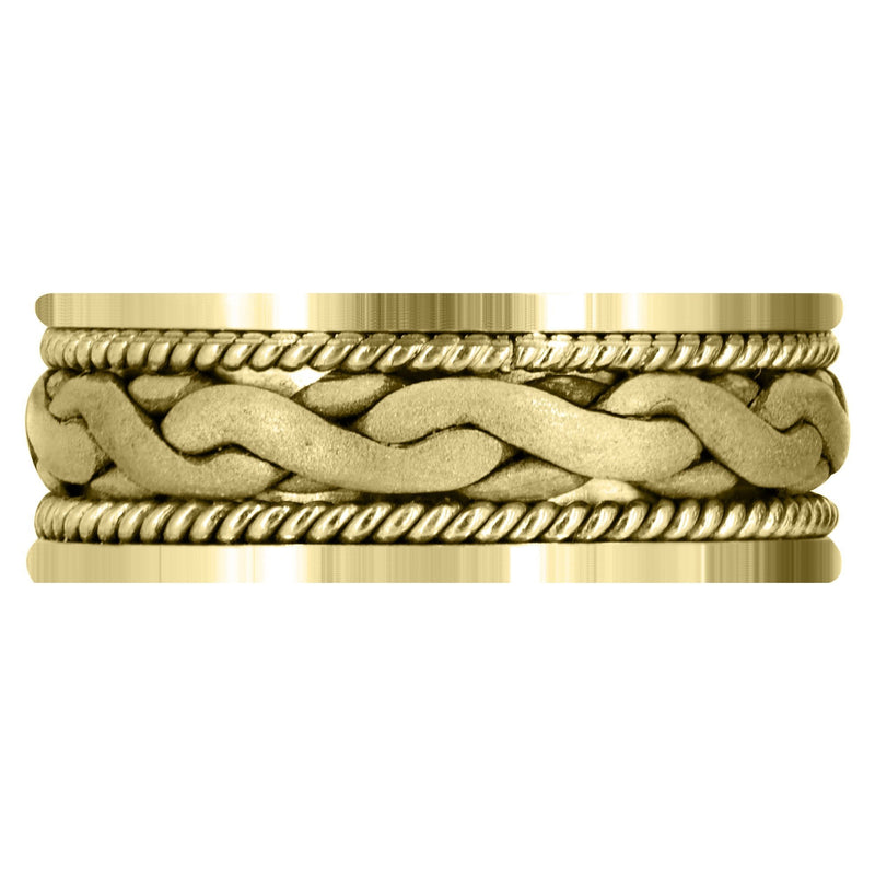 Yellow Gold Hand Woven Mens Wedding Band | Sand Blast Finish (Bryan)