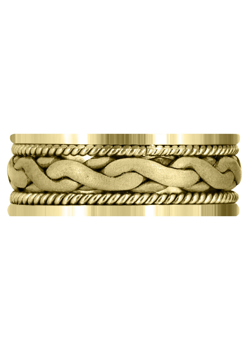 Yellow Gold Hand Woven Mens Wedding Band | Sand Blast Finish (Bryan)