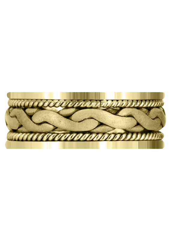 Yellow Gold Hand Woven Mens Wedding Band | Sand Blast Finish (Bryan)
