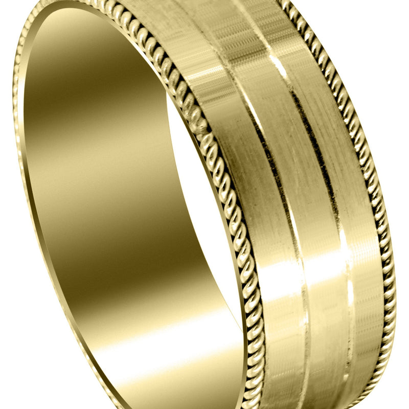 Yellow Gold Modern Mens Wedding Band | Satin / High Polish Finish (Kaleb)