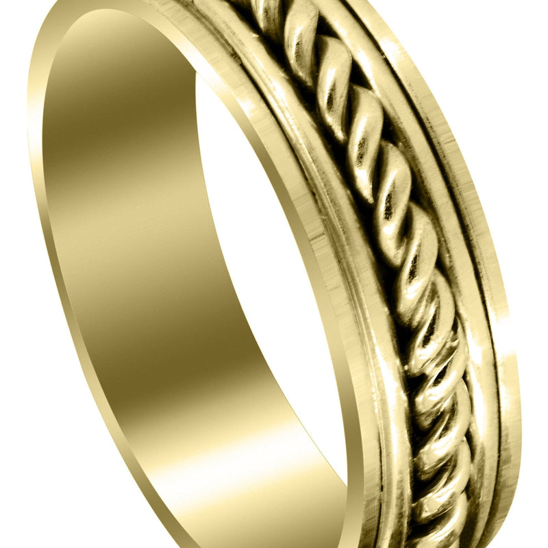 Yellow Gold Hand Woven Unique Mens Wedding Band | High Polish Finish (King)