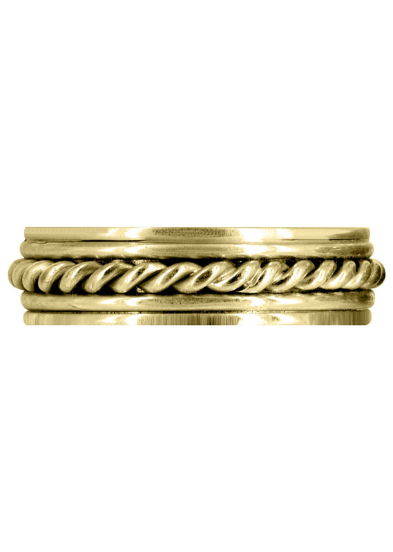 Yellow Gold Hand Woven Unique Mens Wedding Band | High Polish Finish (King)