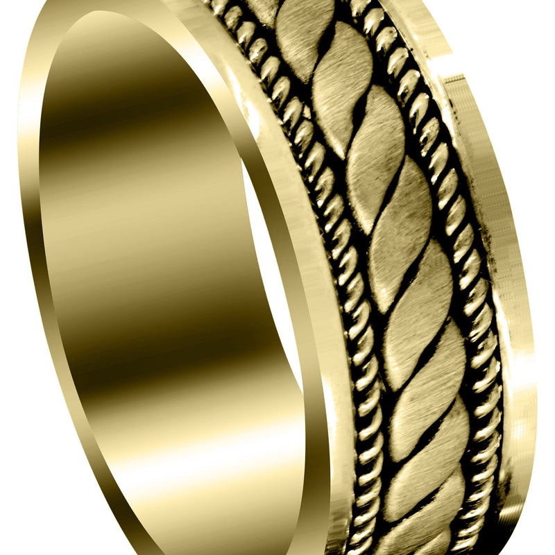 Yellow Gold Hand Woven Mens Wedding Band | Cross Satin Finish (Malachi)