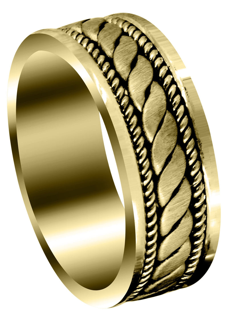 Yellow Gold Hand Woven Mens Wedding Band | Cross Satin Finish (Malachi)