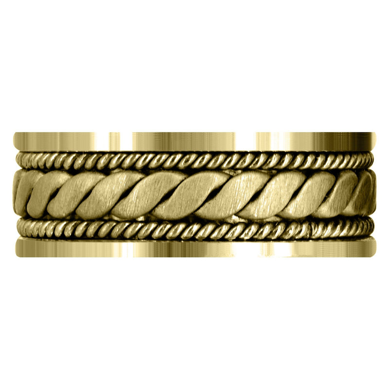 Yellow Gold Hand Woven Mens Wedding Band | Cross Satin Finish (Malachi)