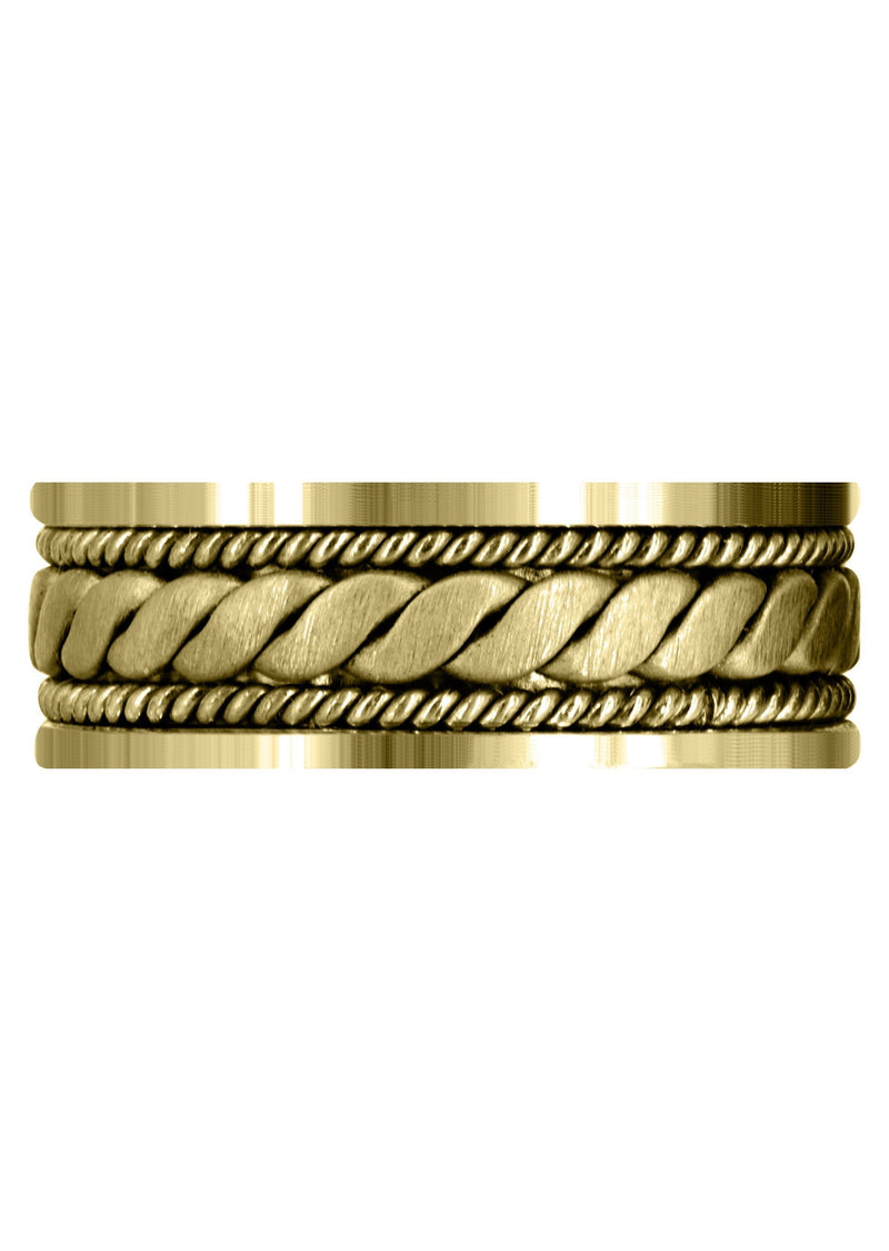 Yellow Gold Hand Woven Mens Wedding Band | Cross Satin Finish (Malachi)