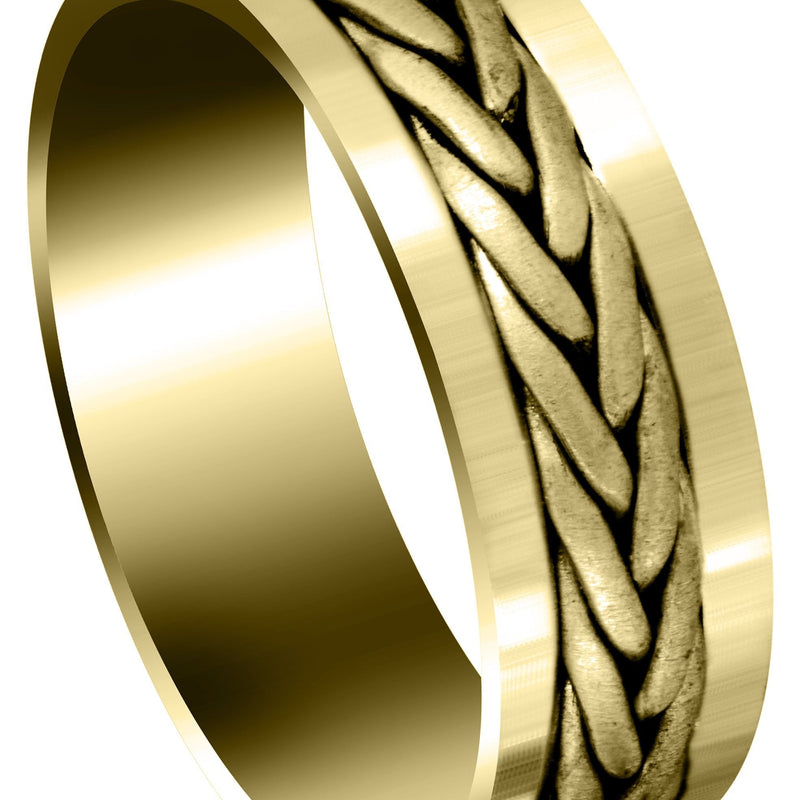 Yellow Gold Hand Woven Mens Wedding Band | Cross Satin Finish (Weston)