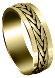 Yellow Gold Hand Woven Mens Wedding Band | Cross Satin Finish (Weston)