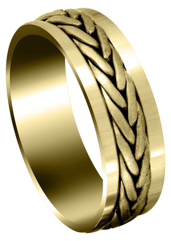 Yellow Gold Hand Woven Mens Wedding Band | Cross Satin Finish (Weston)