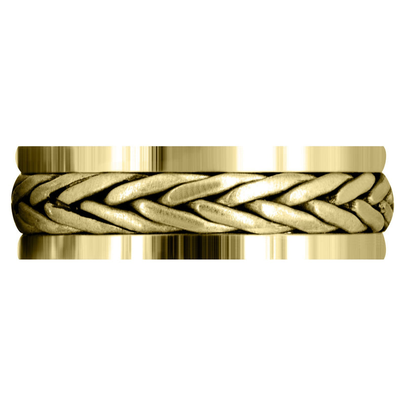 Yellow Gold Hand Woven Mens Wedding Band | Cross Satin Finish (Weston)