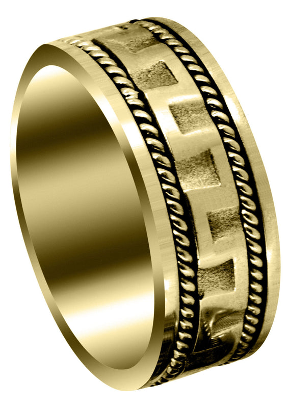 Yellow Gold Modern Mens Wedding Band | Sand Blast / High Polish Finish (Joel)