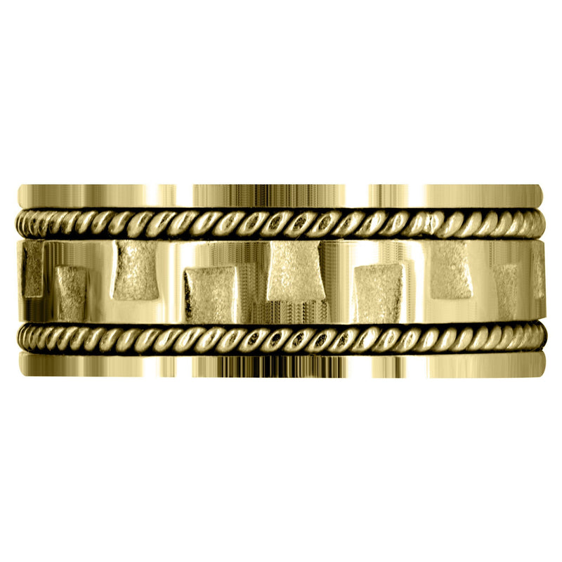 Yellow Gold Modern Mens Wedding Band | Sand Blast / High Polish Finish (Joel)