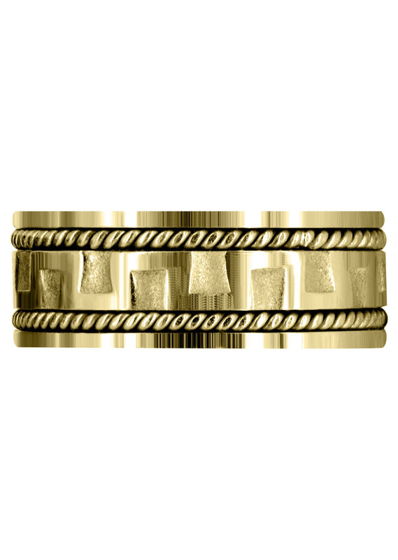Yellow Gold Modern Mens Wedding Band | Sand Blast / High Polish Finish (Joel)