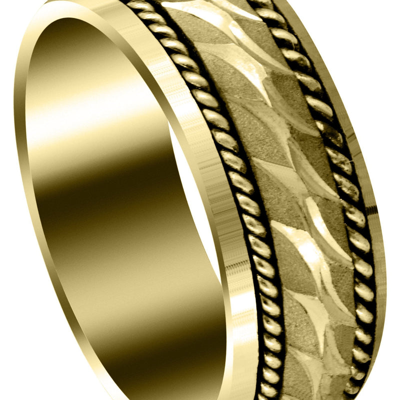 Yellow Gold Modern Mens Wedding Band | Sand Blast / High Polish Finish (Luca)