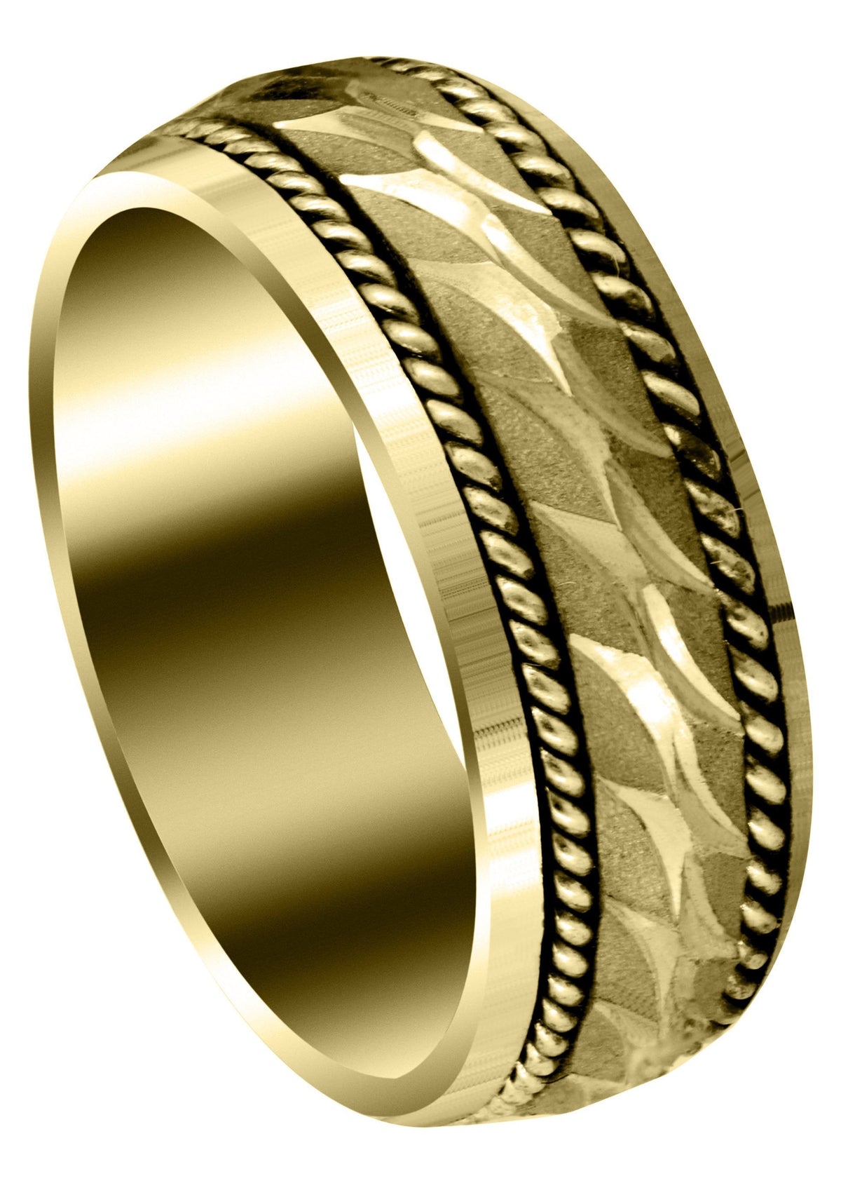 Yellow Gold Modern Mens Wedding Band | Sand Blast / High Polish Finish (Luca)
