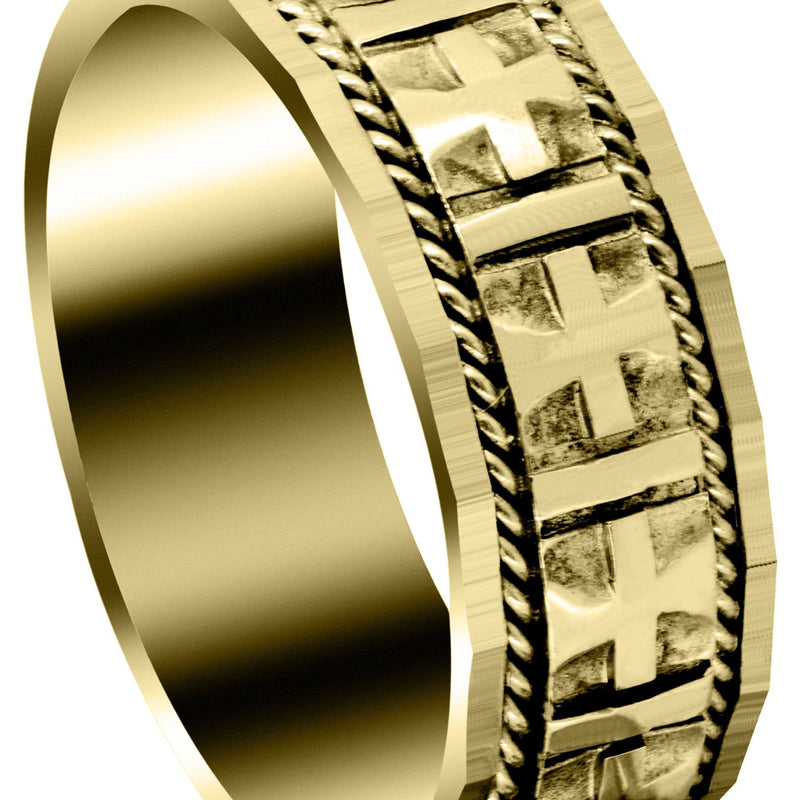 Yellow Gold Religious Mens Wedding Band | High Polish Finish (Jude)