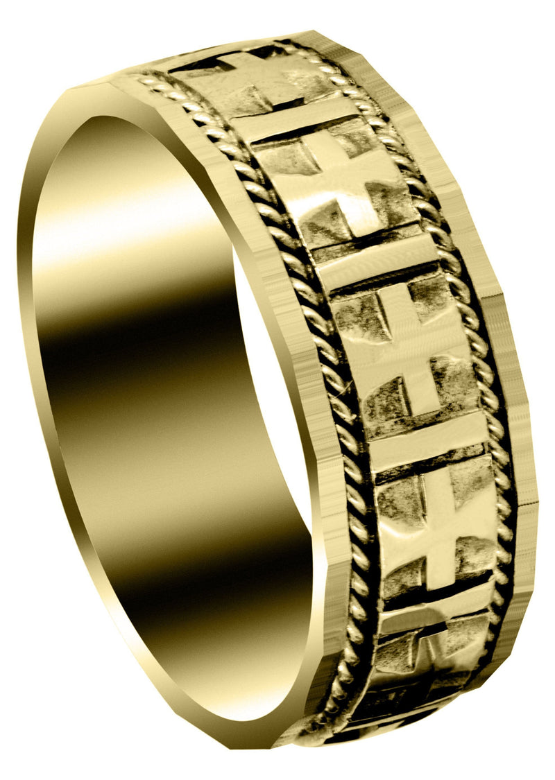 Yellow Gold Religious Mens Wedding Band | High Polish Finish (Jude)