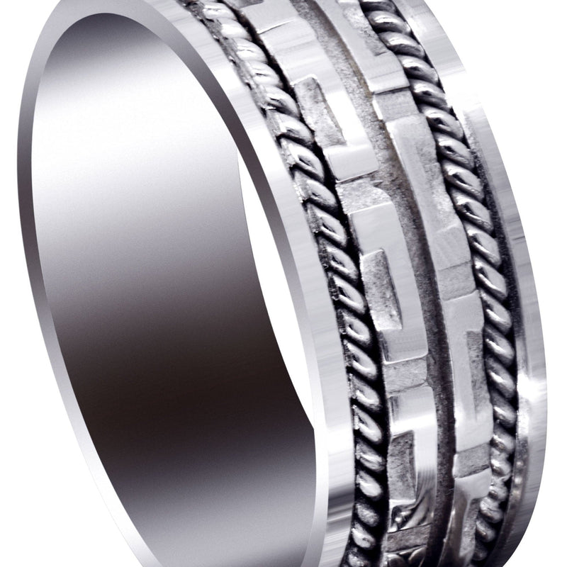 Modern Unique Mens Wedding Band | Sand Blast / High Polish Finish (Steven)