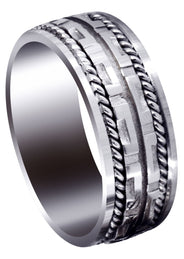 Modern Unique Mens Wedding Band | Sand Blast / High Polish Finish (Steven)