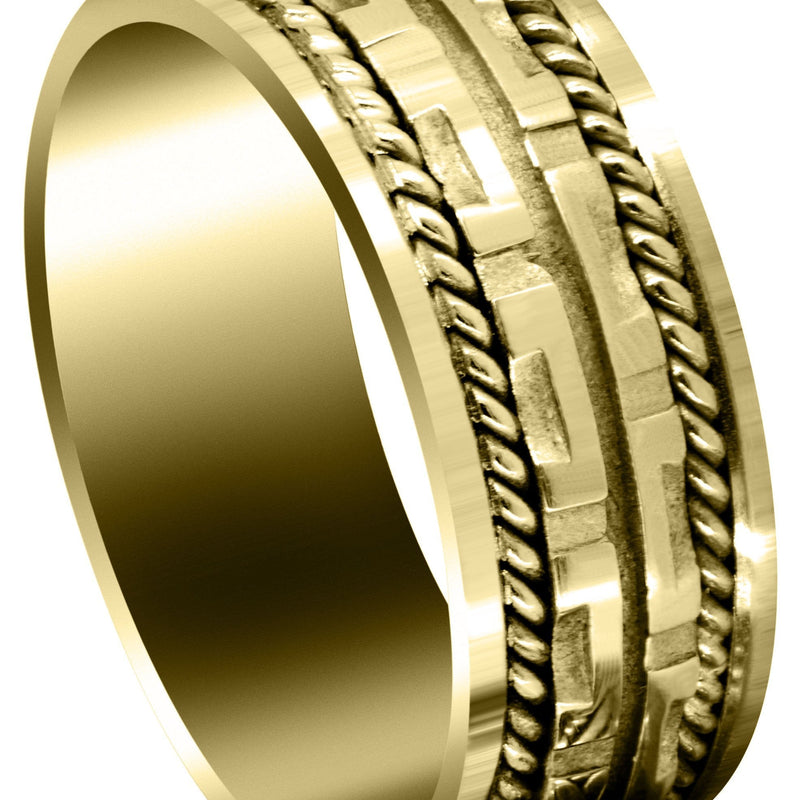 Yellow Gold Modern Unique Mens Wedding Band | Sand Blast / High Polish Finish (Steven)