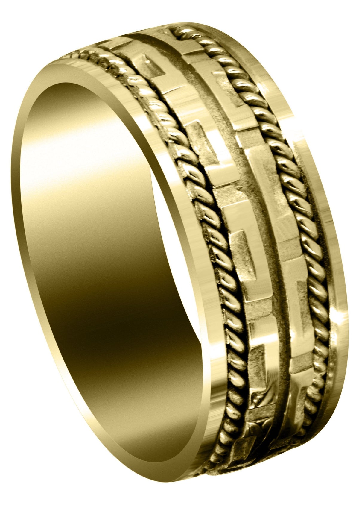 Yellow Gold Modern Unique Mens Wedding Band | Sand Blast / High Polish Finish (Steven)