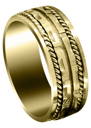 Yellow Gold Modern Unique Mens Wedding Band | Sand Blast / High Polish Finish (Steven)