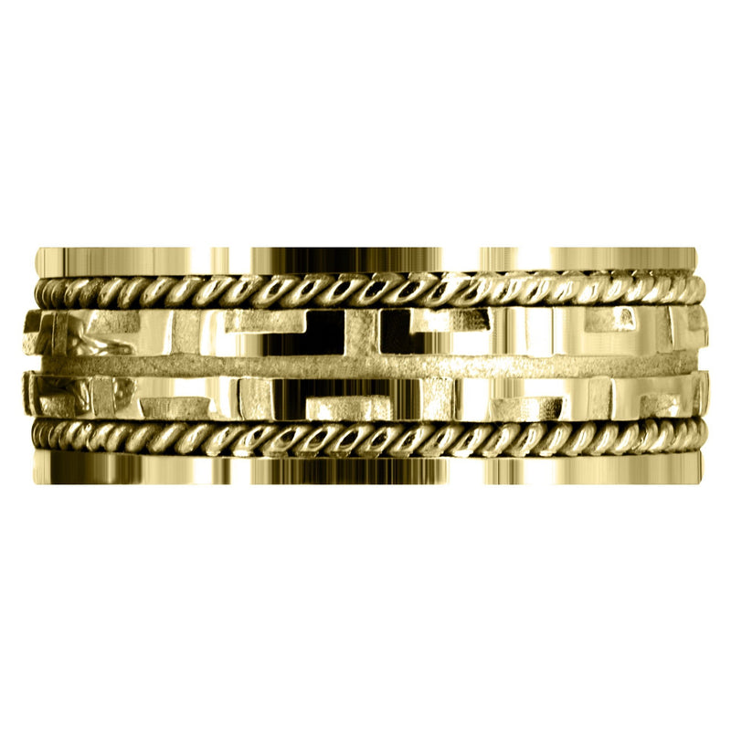 Yellow Gold Modern Unique Mens Wedding Band | Sand Blast / High Polish Finish (Steven)