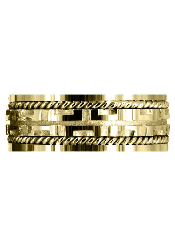 Yellow Gold Modern Unique Mens Wedding Band | Sand Blast / High Polish Finish (Steven)