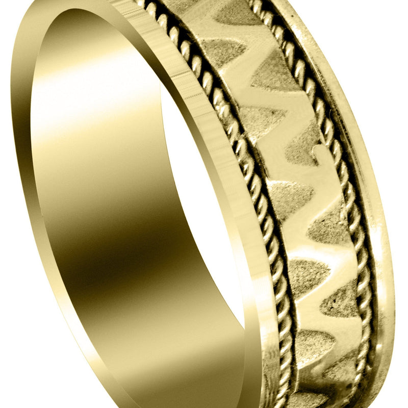 Yellow Gold Celtic Mens Wedding Band | Sand Blast / High Polish Finish (Max)