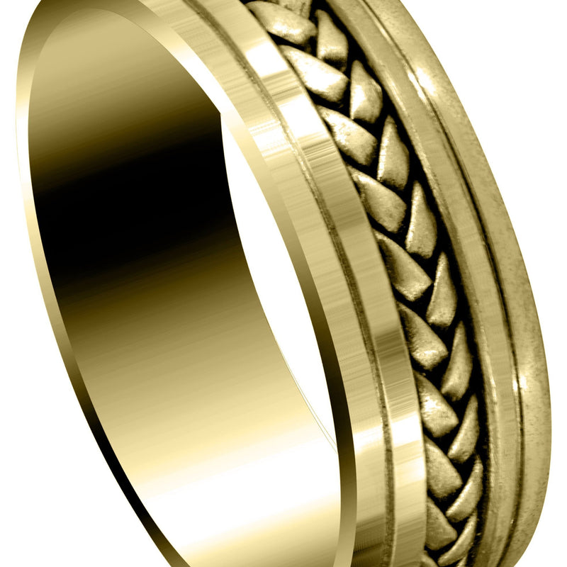 Yellow Gold Hand Woven Mens Wedding Band | Satin Finish (Cole)