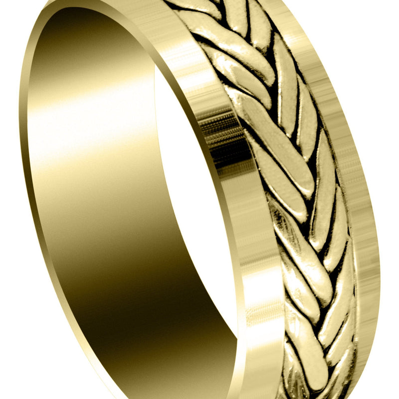 Yellow Gold Hand Woven Mens Wedding Band | High Polish Finish (Ryker)