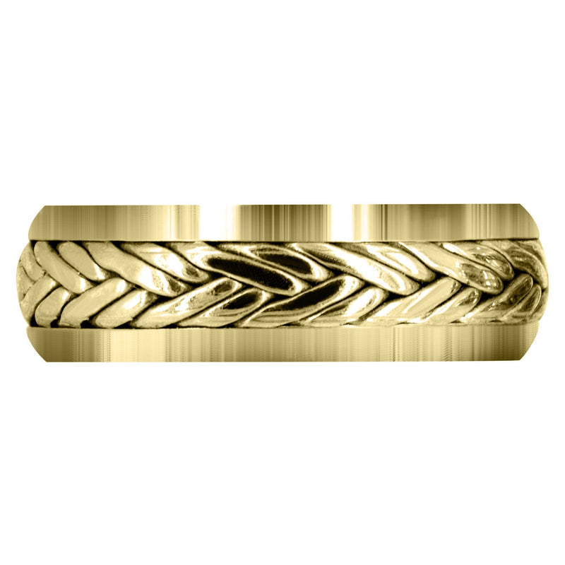 Yellow Gold Hand Woven Mens Wedding Band | High Polish Finish (Ryker)