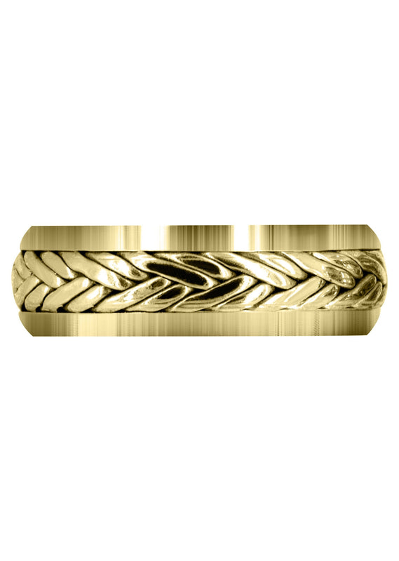 Yellow Gold Hand Woven Mens Wedding Band | High Polish Finish (Ryker)