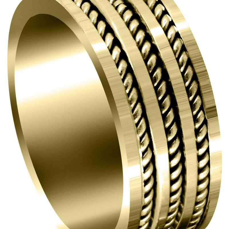 Yellow Gold Hand Woven Unique Mens Wedding Band | High Polish Finish (Ezekiel)