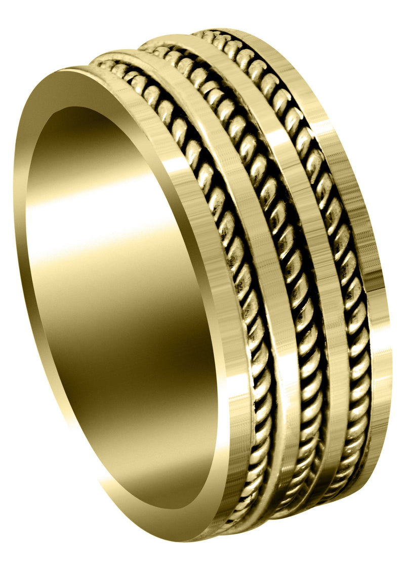 Yellow Gold Hand Woven Unique Mens Wedding Band | High Polish Finish (Ezekiel)