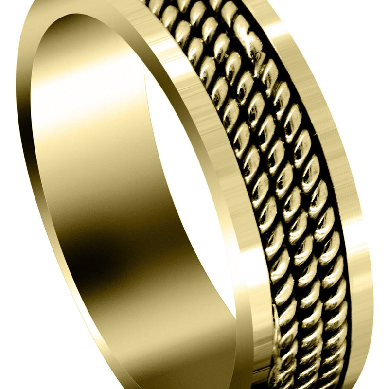 Yellow Gold Hand Woven Mens Wedding Band | High Polish Finish (Maxwell)