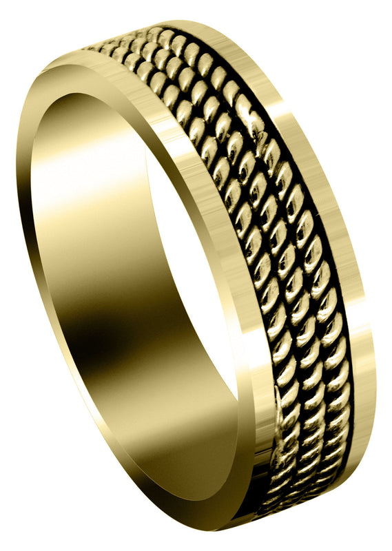 Yellow Gold Hand Woven Mens Wedding Band | High Polish Finish (Maxwell)