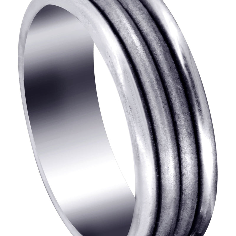 Fancy Carved Contemporary Mens Wedding Band | Sand Blast Finish (Leo)