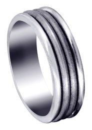 Fancy Carved Contemporary Mens Wedding Band | Sand Blast Finish (Leo)