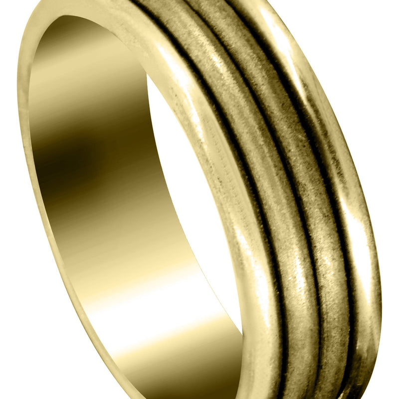 Yellow Gold Fancy Carved Contemporary Mens Wedding Band | Sand Blast Finish (Leo)