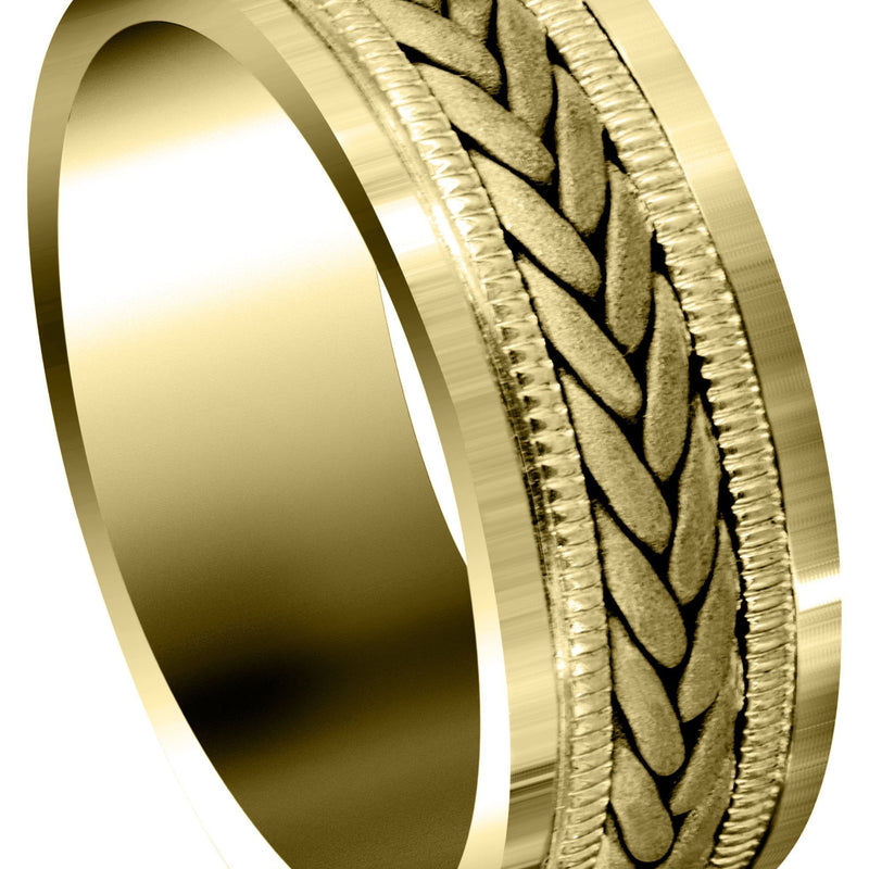 Yellow Gold Hand Woven Mens Wedding Band | Sand Blast Finish (Carson)