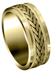 Yellow Gold Hand Woven Mens Wedding Band | Sand Blast Finish (Carson)
