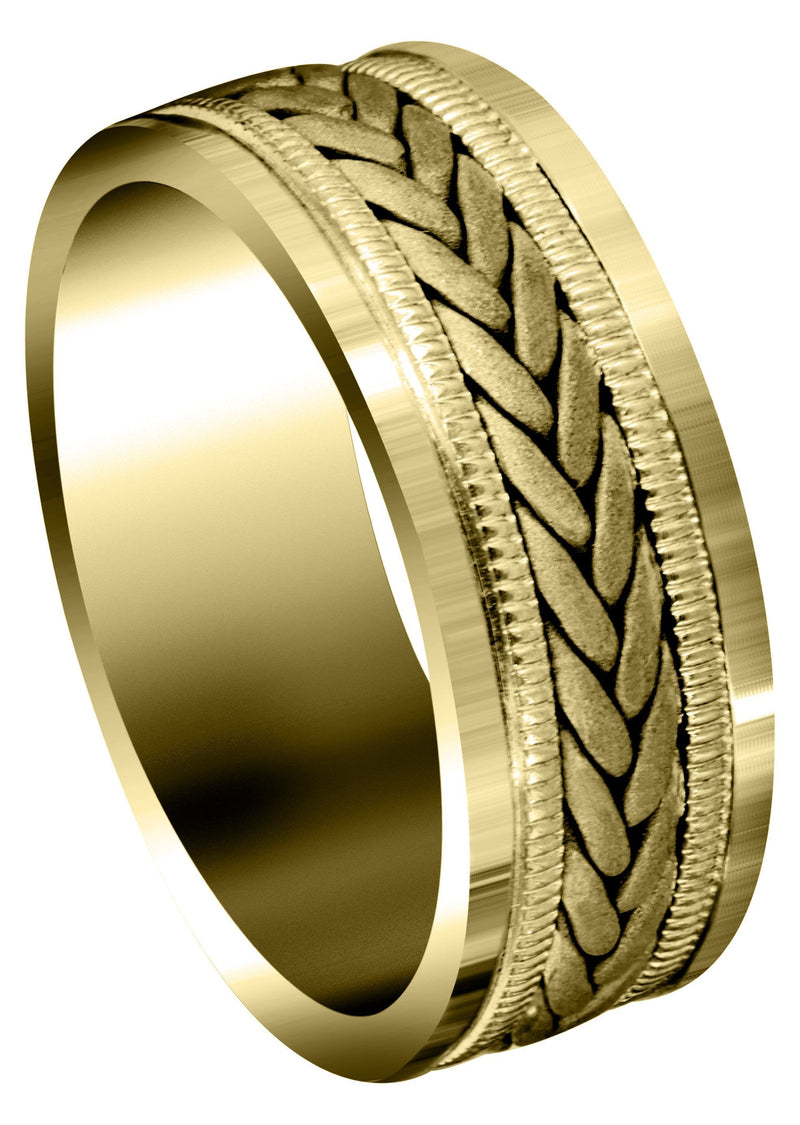 Yellow Gold Hand Woven Mens Wedding Band | Sand Blast Finish (Carson)